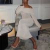 New One-shoulder Knitted Long-sleeved Dress Sexy Beach Holiday Long Dresses Womens Clothing